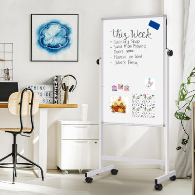 44" x 28" Freestanding Whiteboard Height Adjustable Double-Sided Magnetic Dry Erase Board on Wheels