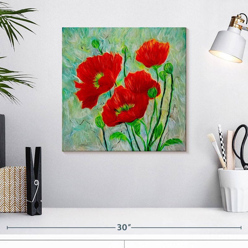 Harnek Red Poppies style contemporain, H 16 po x l 16 po
