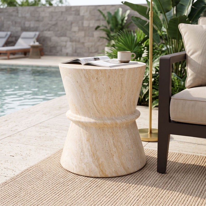Table de bout d'extérieur avec forme de sablier, Beige / jaune