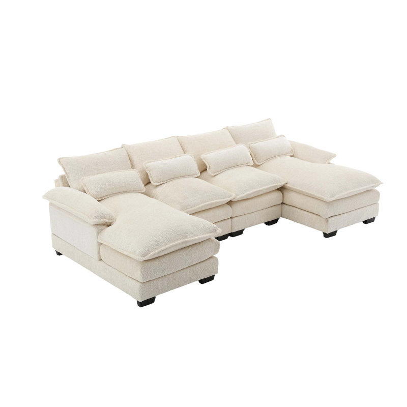 Modern Large chenille Fabric U-Shape Sectional Sofa, Boucle - Orange