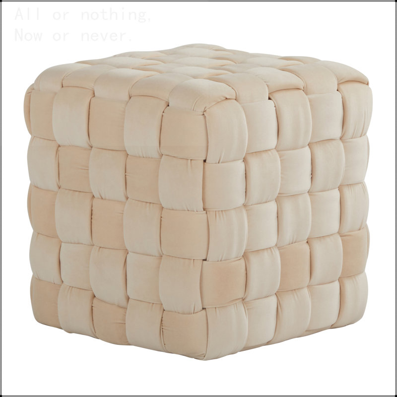 Square 16" Ottoman in Cream Velvet by, Cream