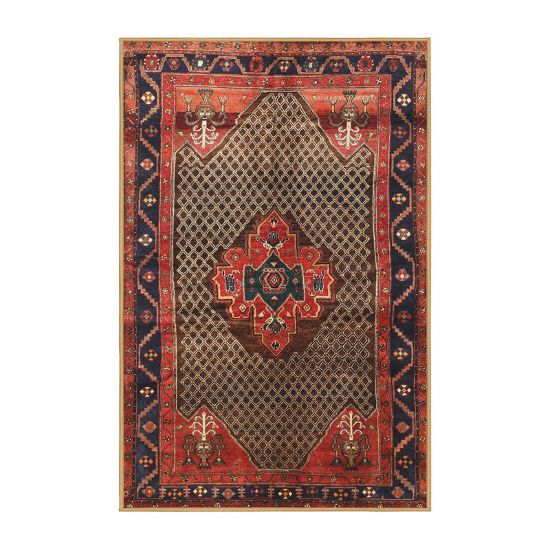 Tapis rouge/gris traditionnel Sanket, Rectangle 5 pi x 7 pi