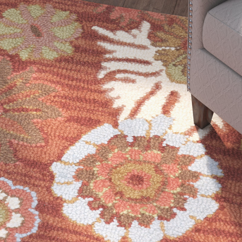 Tapis floral en laine crocheté à la main Emrick, Carré 6 pi