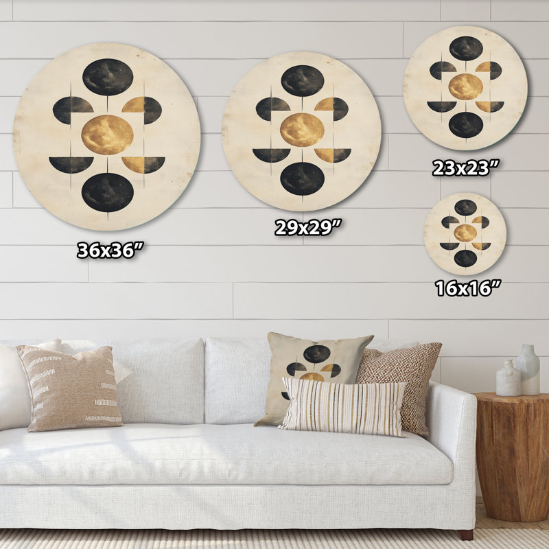 «Lunar Phases Abstract» - Décoration murale ronde en métal lune, L 16 po x H 16 po