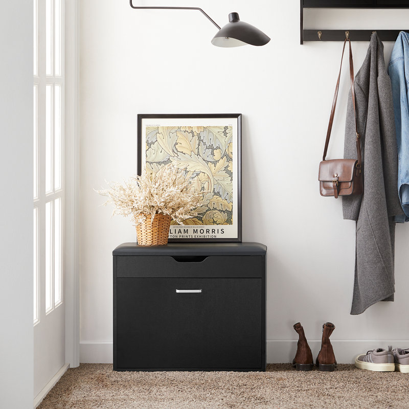 Helmy Faux Leather Upholstered Storage Bench, Black