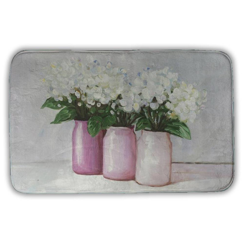Hydrangea flowers in pink vases Bath Mat with Non-Slip Backing - Quick Dry Memory Foam Bathroom Rug - Absorbent - Modern Plush Spa-Style - Machine Washable