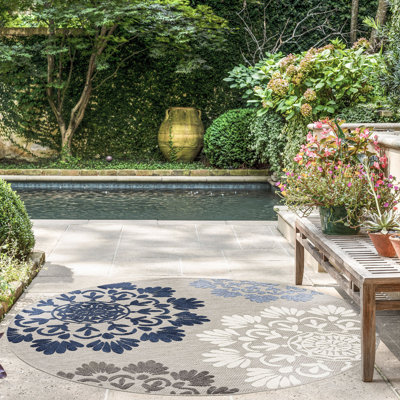 Fruitvale Floral Water Resistant Indoor Outdoor Rugs for Patios, Deck, Porch or Entryway