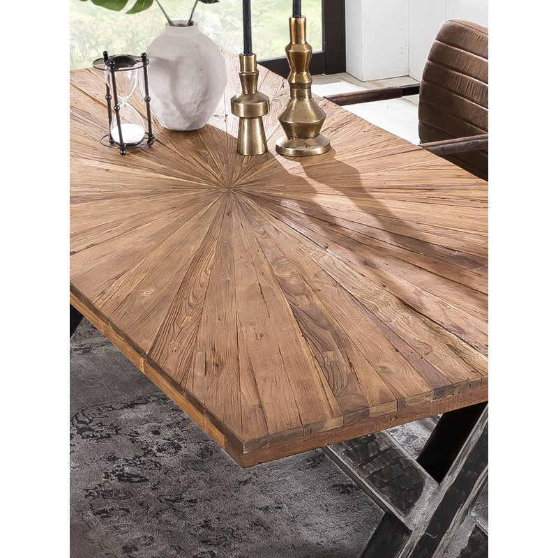 Irizarry Teak Solid Wood Top Metal Base Dining Table, 76cm H x 160cm L x 90cm W