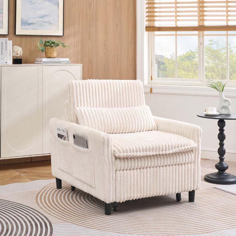 Fauteuil club en velours côtelé avec coussin, Beige