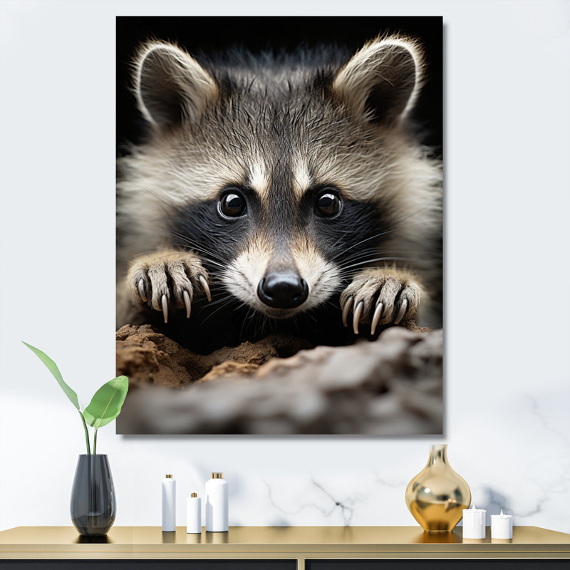 Animal raton laveur - reproduction d'art mural, H 20 po x l 12 po x P 1 po, Toile tendue