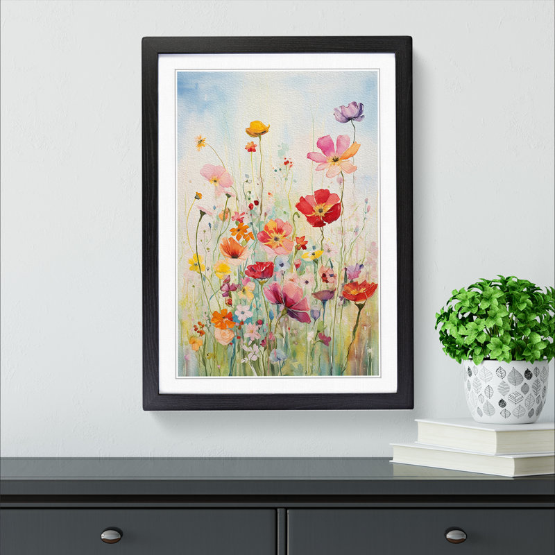 Wildflowers Gestural Art - Framed Print, 46cm H x 34cm W, Black Framed