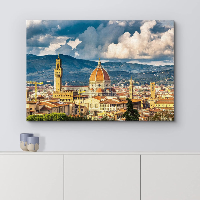 Vue sur la cathédrale de Florence et Duomo, Italie - reproduction d'art sur toile tendue, H 32 po x l 48 po x P 1,5 po