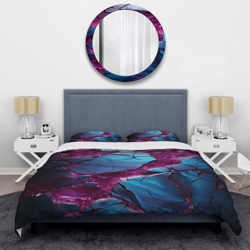 Ensemble de housse de couette bleu et mauve sans soudure Marble River III - formes modernes abstraites
