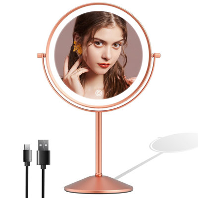 Malsky Modern Metal Round 10X Magnifying Rechargeable LED Lighted Vanity Makeup Mirror