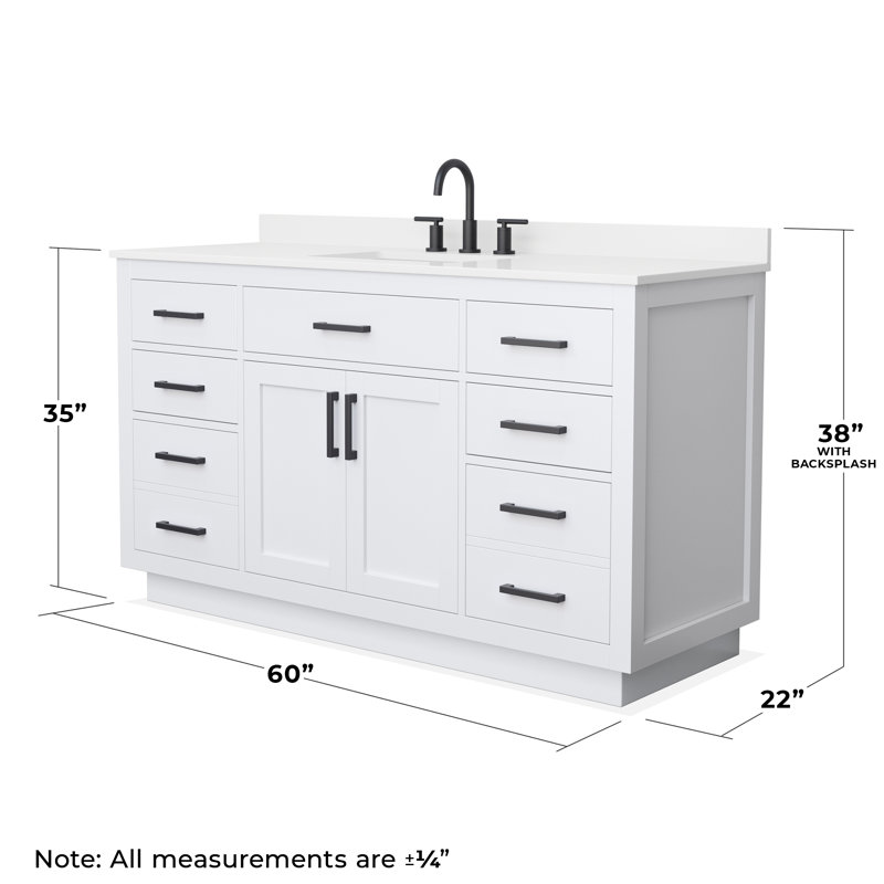 Beckett TK 60'' Bathroom Vanity with Quartz Top, 8" Center, Matte Black, White