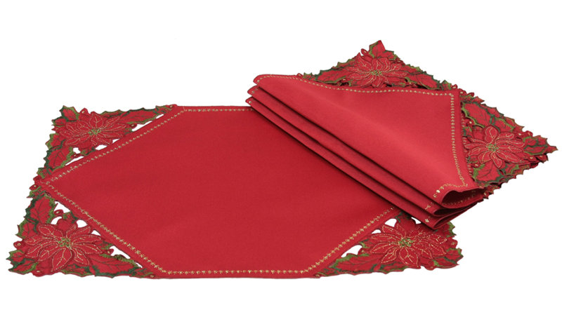 Ensemble de napperon et serviette Holly Leaf Poinsettia