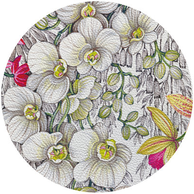 Orchid Phalaenopsis Vegan Leather Round Pebble Placemat