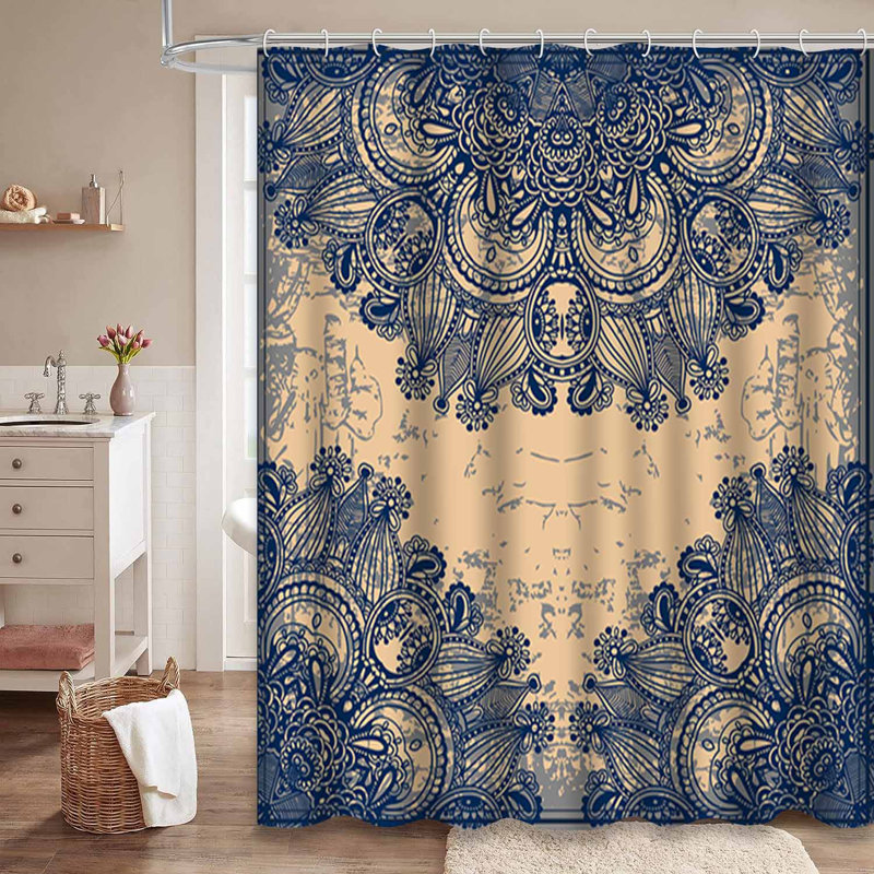 Rideau de douche imperméable à motif floral rétro à motif floral avec 12 crochets, L 72 po x l 84 po