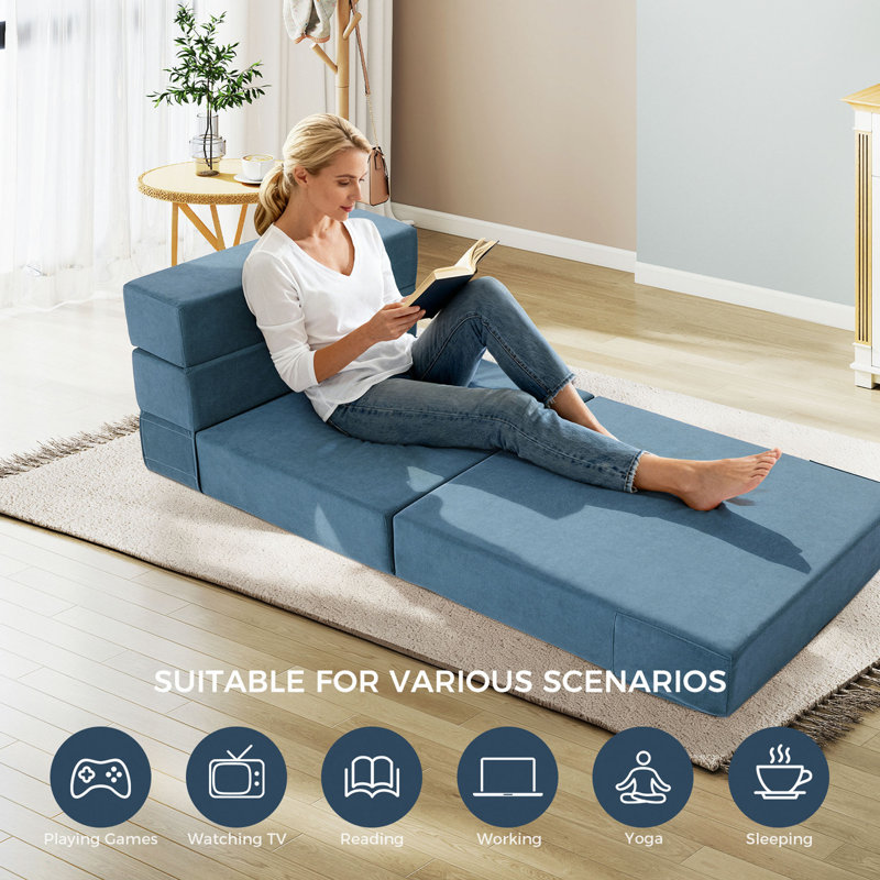 Canapé-lit pliant convertible, dossier droit réglable pour la chambre à coucher du salon, Blue