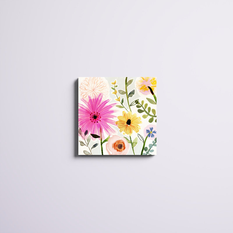 «Floral Pop I», peinture sur toile, H 20 po x l 20 po