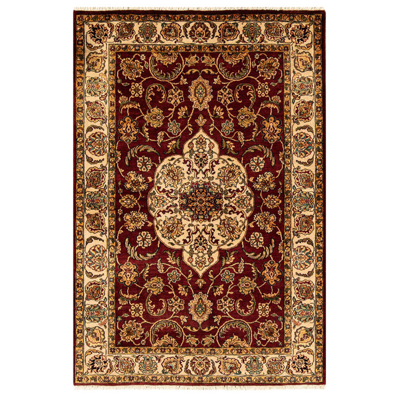 Hand-Knotted High-Quality Red and Cream Area Rug