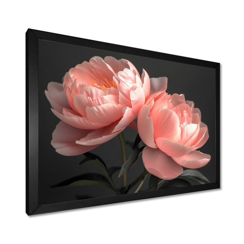 Romantiques roses en cristal pivoines I, art mural pivoines, H 24 po x l 32 po, Cadre noir