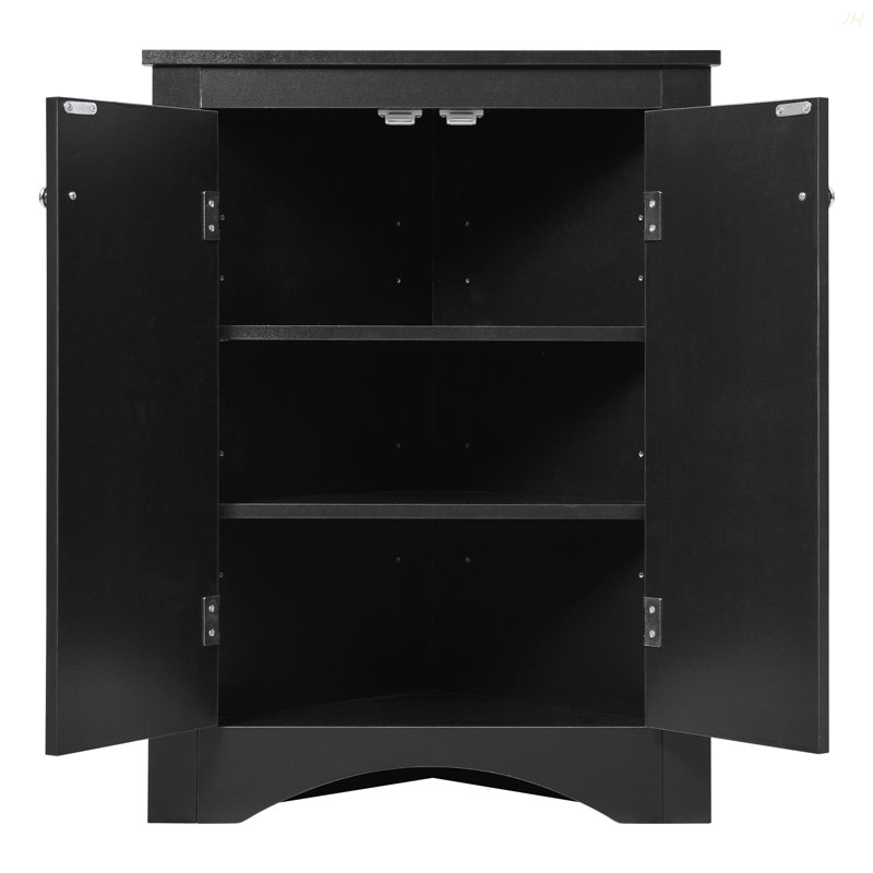 Black Triangle Bathroom Storage Cabinet With Adjustable Shelves, Freestanding Floor Cabinet For Home Kitchen, Black