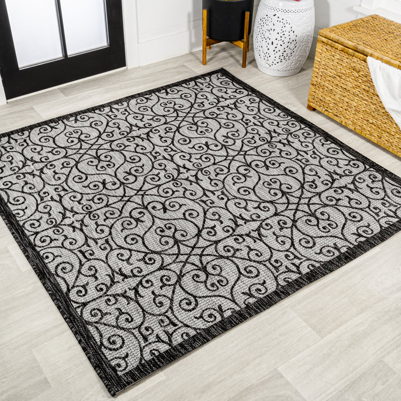 Tapis d'intérieur / extérieur gris clair / noir Deronte, Carré 5 pi 3 po
