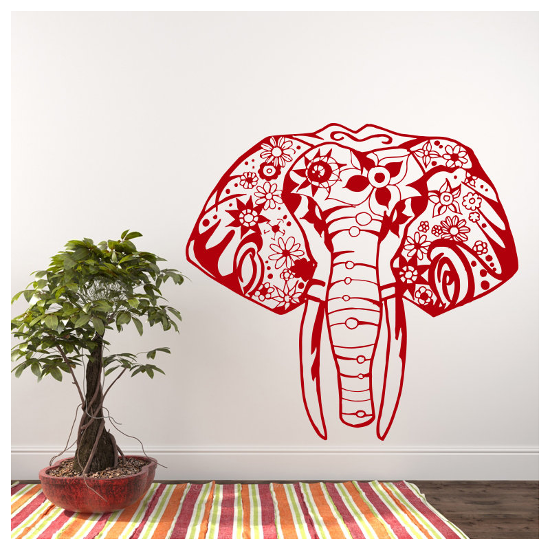 Décalcomanie murale éléphant yoga Litton, Rouge