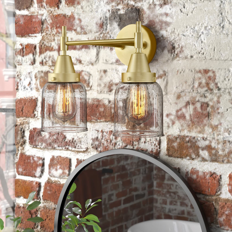 Éclairage pour meuble-lavabo à 2 lumières à intensité variable Gayle, Ampoule DEL rétro 4 watts, Grainé, Laiton satiné