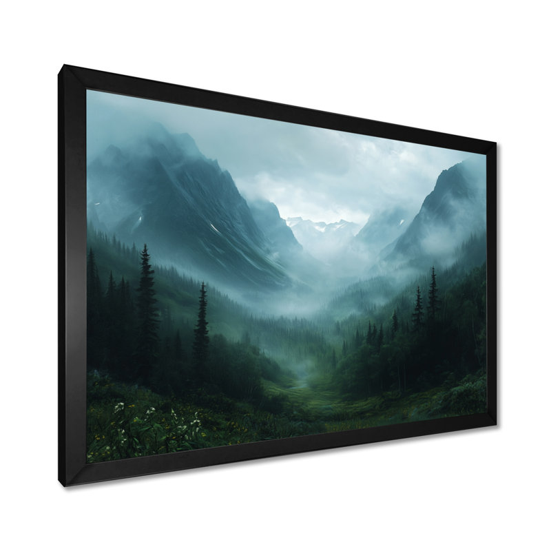 «Gennady Misty Mountain Valley - Mountains», art mural encadré, H 12 po x l 20 po, Noir