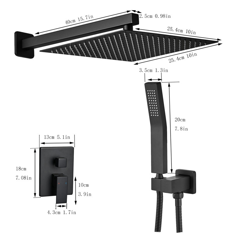 Bathroom Luxury Rain Mixer Combo Set Wall Mounted Rainfall Shower Head System, (Contain Faucet Rough-In Valve Body And Trim)