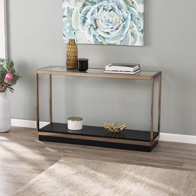 Table console de sol avec tablette en verre transparent noir et champagne de 122 cm (48 po).
