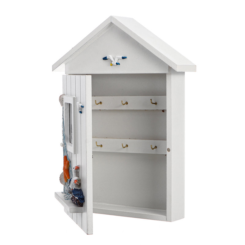 Mediterranean Wood Wall Organizer with Key Hooks