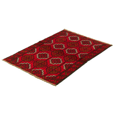 Tapis décoratif en laine rouge noué à la main New Age de conception unique 3 pi 6 po x 5 pi 7 po BERTERO