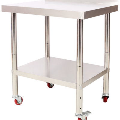Table de travail robuste en acier inoxydable 30 x 24 x 35-1/2 pouces, capacité de charge 440 lb, avec dosseret, tablette réglable et tablette inférieure pour 4 usages multiples, idéale pour les travaux de garage.