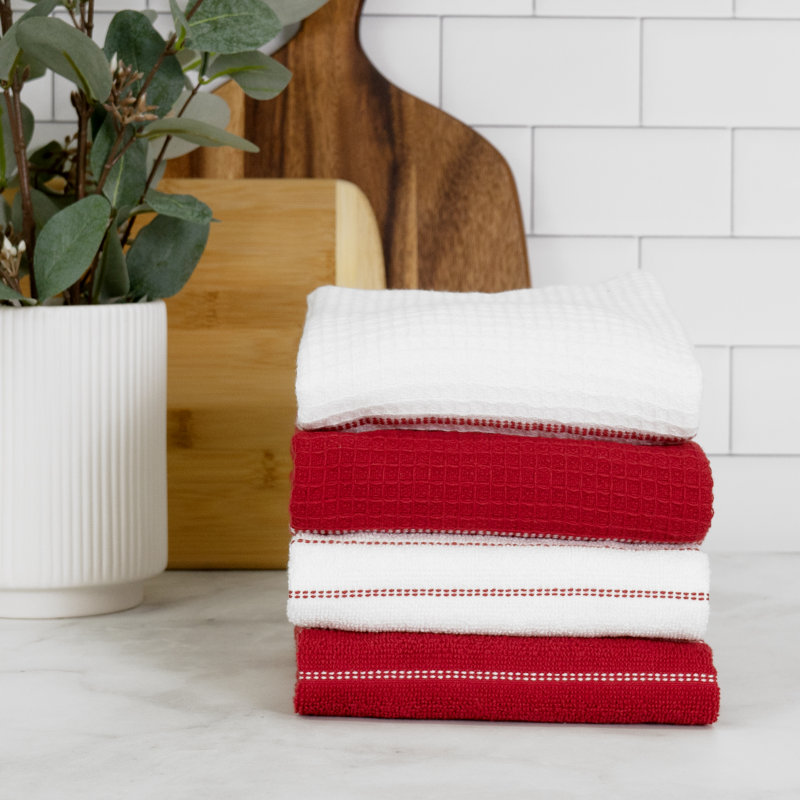 All-Clad Skipping Stripe & Wave Kitchen Towels (Set of 4), Chili