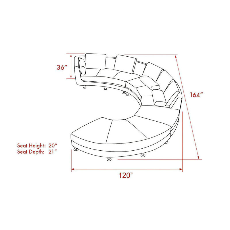 Canapé modulaire en angle faisant face à la droite de 164 po Hazal, Accoudoir à gauche (vu de face), Cuir véritable noir