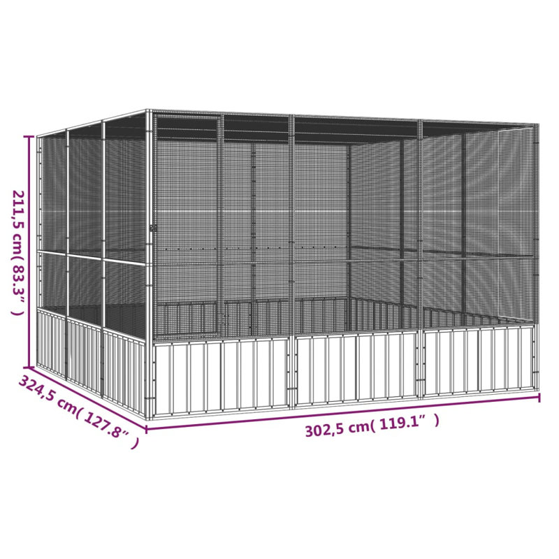 83.3'' Steel Flat Top Flight Cage, Grey