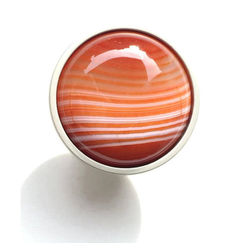 Saturn Sunset Mushroom Knob, Satin Nickel/Reddish-Orange/White