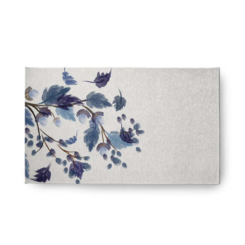 Tapis intérieur / extérieur tissé à la machine Floral en chenille bleu / gris, Rectangle 1 pi 6 po x 2 pi 6 po