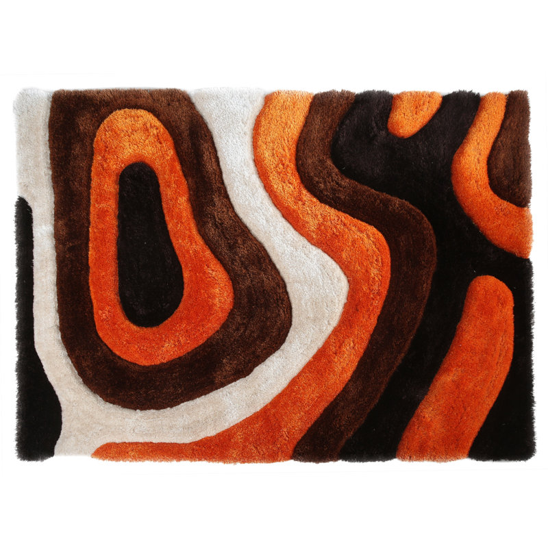 Garren Collection Orange Geometric Area Rug, 7'8 X 9'8, Rectangle 7'8" x 9'8", Orange/Black/Brown/Ivory