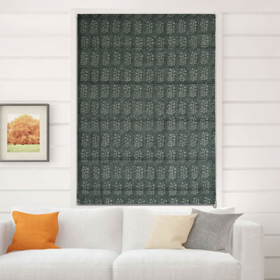  Gray Handmade Floral Linen Roman Shade with 100% Blackout Effect, Ideal for French Doors, Home Décor Living Bedroom, Kitchen, Hall, for Room Darkening, Inderdhanush