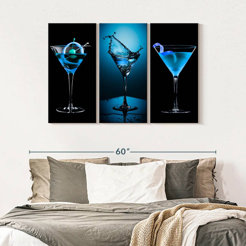 " Blue Cocktail Drinks " by SodaPopArt 3 - Pieces, 32" H x 50" W x 1.25" D