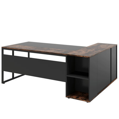 71" L-Shaped Executive Desk With Storage Cabinet & Shelves
