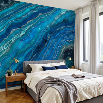 Peel and Stick Wallpaper Abstract Blue Turquoise Stone Wavy Patterns Cracks Wall Murals 100"H x 144"W Removable PVC Wall Paper Self-Adhesive Wall Decor for Bedroom Living Room Home Office