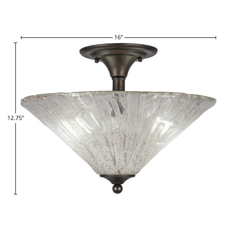 Plafonnier semi-encastré, 2 ampoules, fini bronze, verre cristal framboise 40,6 cm, Bronze, Rouge