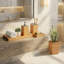 Ensemble de décoration de salle de bain 5 pièces Lavish Home - Accessoires de meuble-lavabo en bambou avec poubelle, porte-savon, distributeur de savon, porte-brosse à dents et plateau