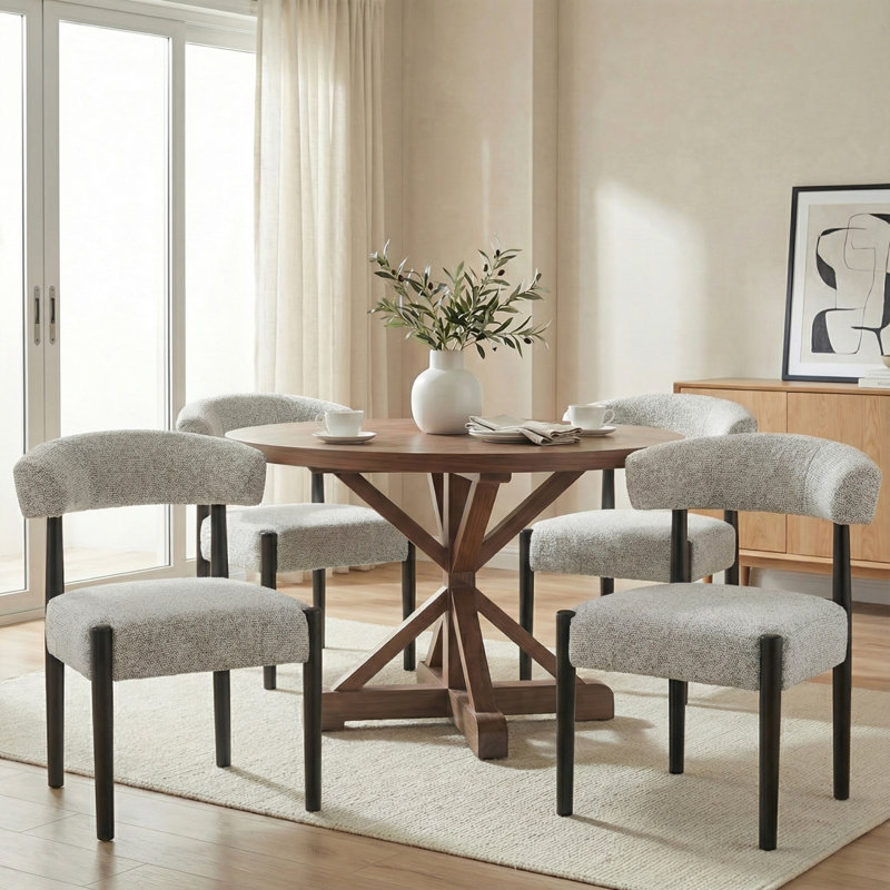 Allegro Upholstered Chenille Side Dining Chair (Set Of 4), Brown Chenille, Black
