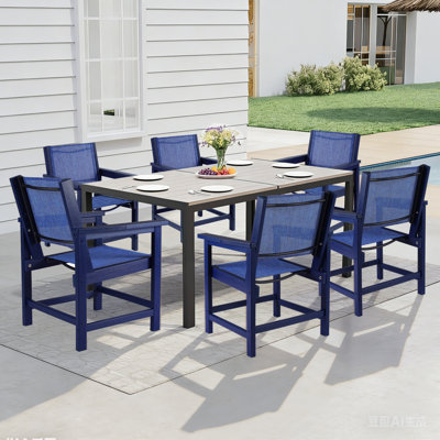 All-Weather Hdpe Patio Dining Chairs With Wood Texture Finish,Premium Comfortable Textilene Fabric,Set Of 6